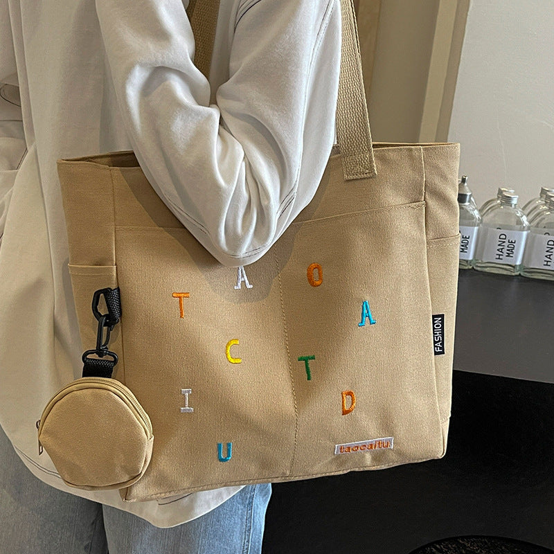 Large Capacity Canvas Bag Women2024New Commuter Tote Bag for Women ins College Student Class Shoulder Tote Bag
