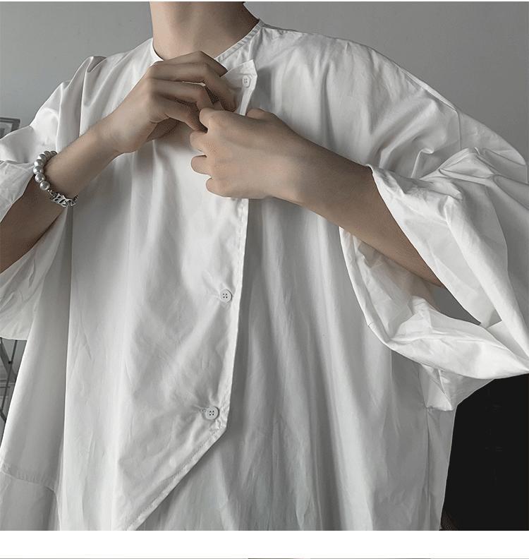 300Plus Size Unique Design Three-Quarter Sleeve Shirt for Men Summer Short Sleeve Cool Japanese Style ins Irregular Top