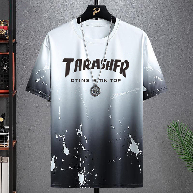 Ice silk short sleeve t Men's Summer T-shirt2025New Trendy Student Youth Half-Sleeve Men's Ice-Sense Ink-Splash T-Shirt