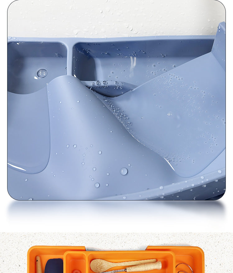 Cross-Border Utensil Tray Drawer Silicone Tableware Storage Box Shrinkable Storage Rack Kitchen Tool Storage Tray