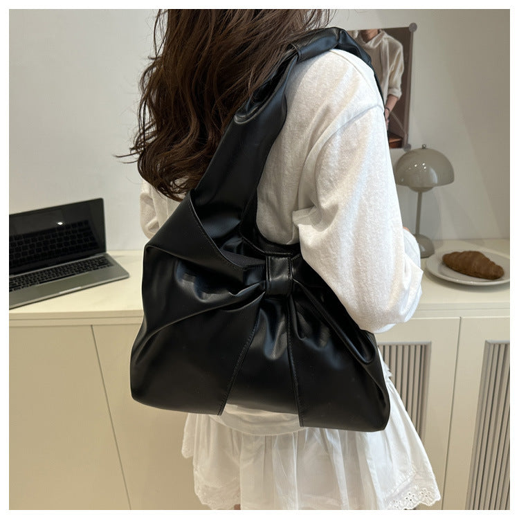 Korean Style Casual Underarm Women's Bag2025New Simple Bowknot Design Tote Bag Simple Handheld Shoulder Bag