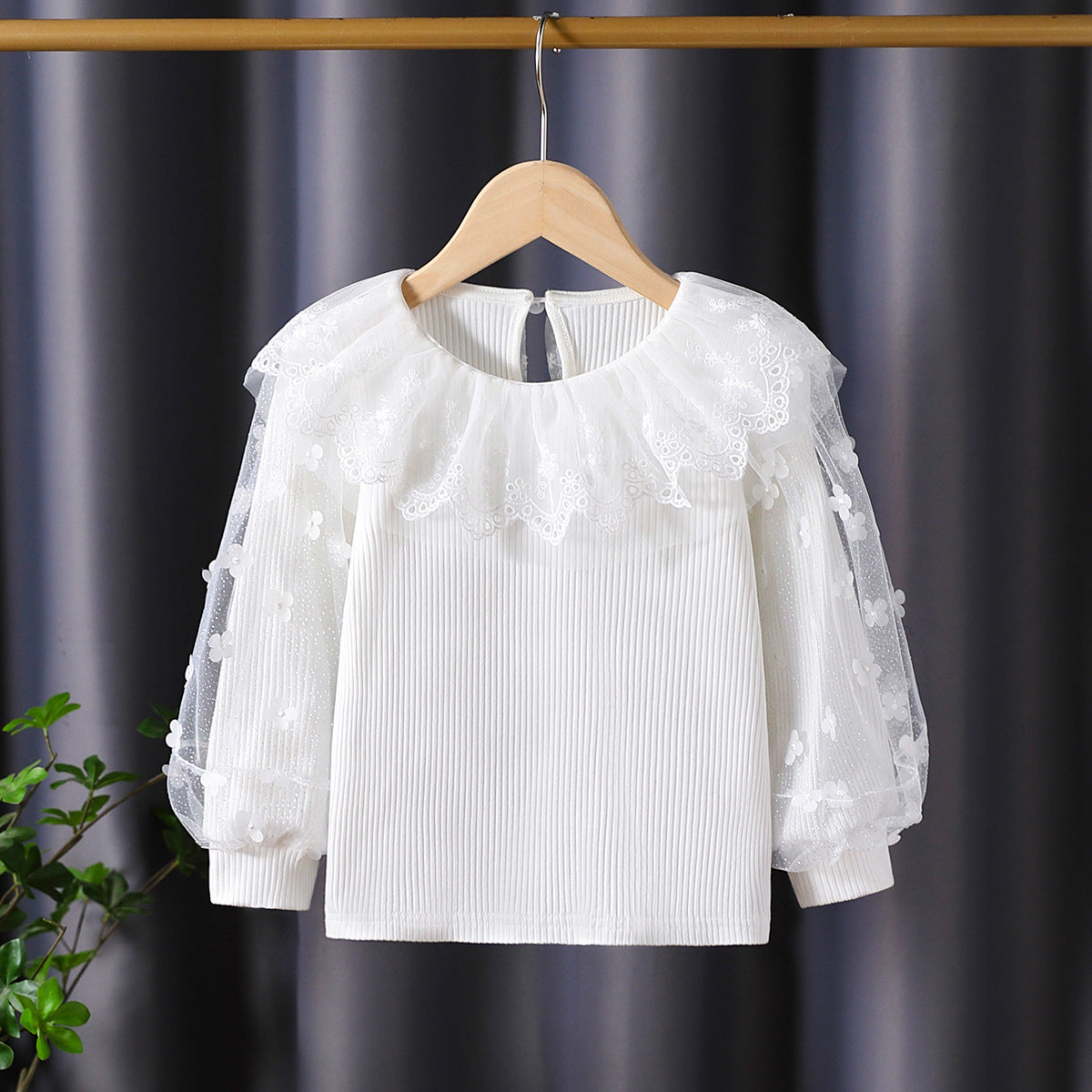 Upscale2025New Style Girls' Long Sleeve Tops Spring and Autumn Children's Lace Collar White Inner Wear Stylish for Little Girls t T-shirt6