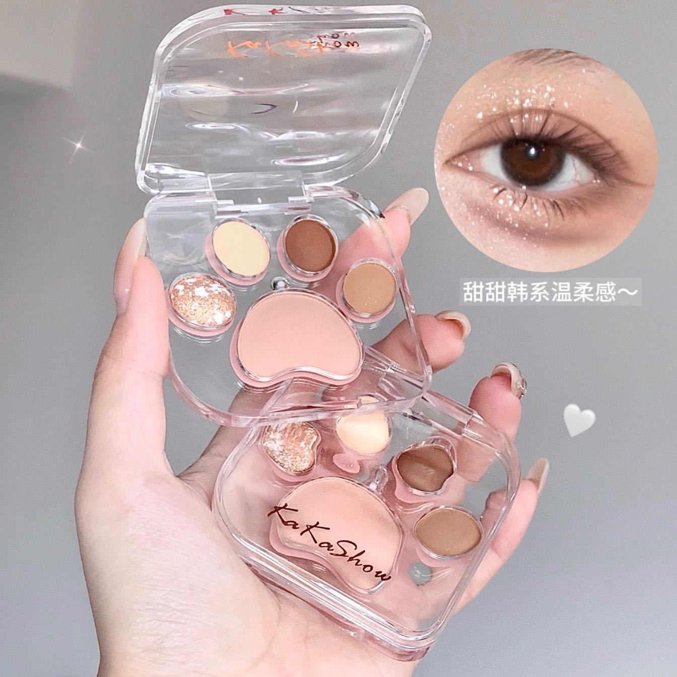kakashow Cat Paw Eyeshadow Palette Pearlescent Matte Fine Glitter Korean Style Colorful Aegyo-sal Blush Rouge All-in-One Palette C376