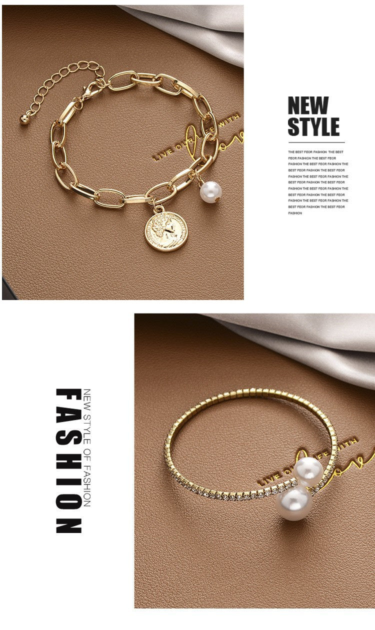 Korean Versatile Pearl Bracelet for Women ins Niche Style High-End Titanium Steel Bracelet Couple Bracelets Wholesale