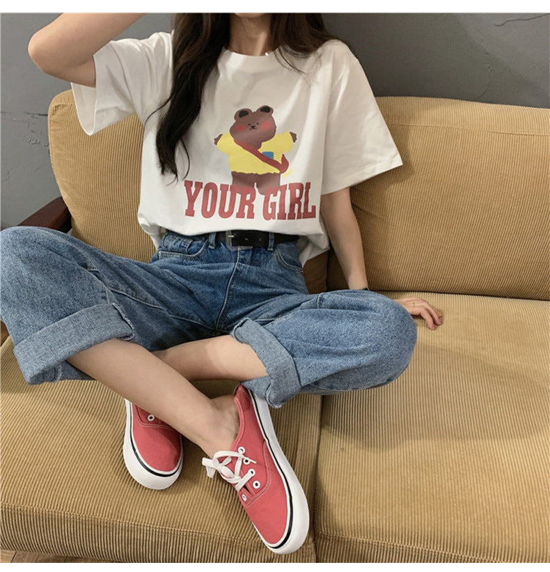 Couple Clothes Insi Trendy Cross-Border2023Summer New Style Crop Top Korean Version Slim Fit Short Sleeve T Shirt for Female Students