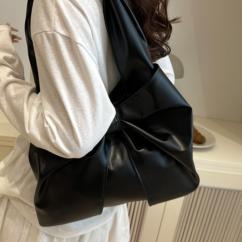 Korean Style Casual Underarm Women's Bag2025New Simple Bowknot Design Tote Bag Simple Handheld Shoulder Bag