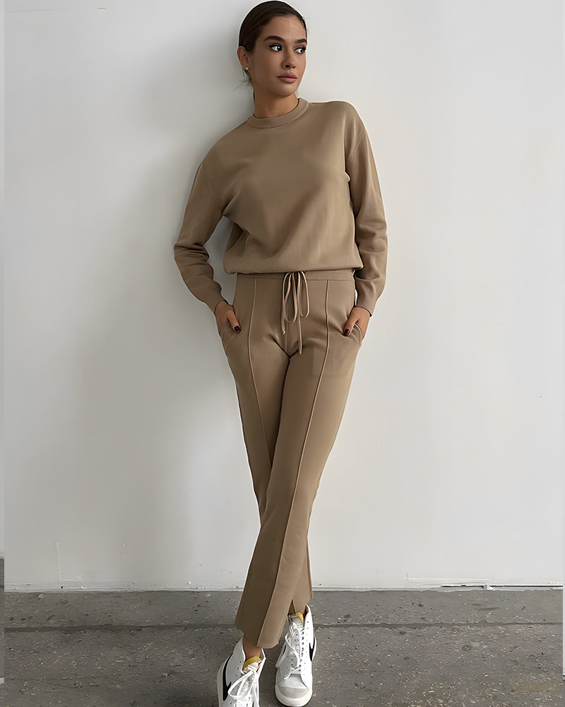 2025Autumn and Winter New ins Women's Loose Round Neck Sweater Set with Carrot Pants European and American Knitted Sets