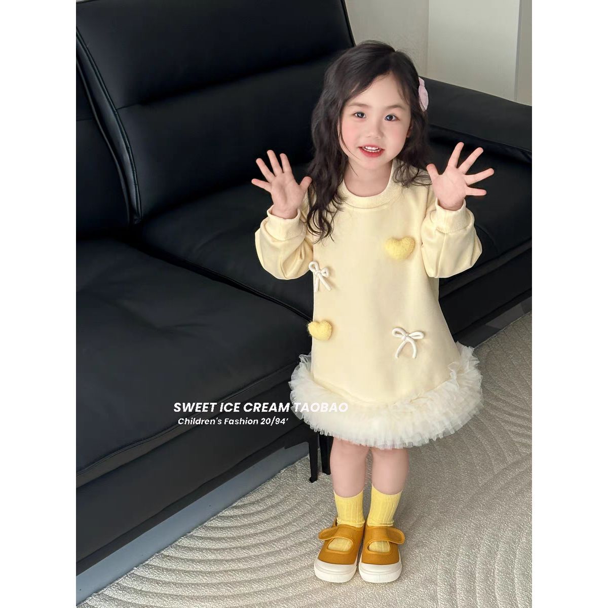 Sweet Little Girl's Sweatshirt Dress Spring and Autumn Outfit2025New stylish baby girl puffy dress sweet mid-length princess dress