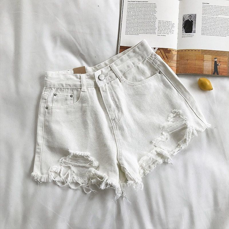 Summer Women's Korean Style New Loose Slimming Wide-Leg Hot Pants High-Waist Fashion Ripped Frayed Denim Shorts