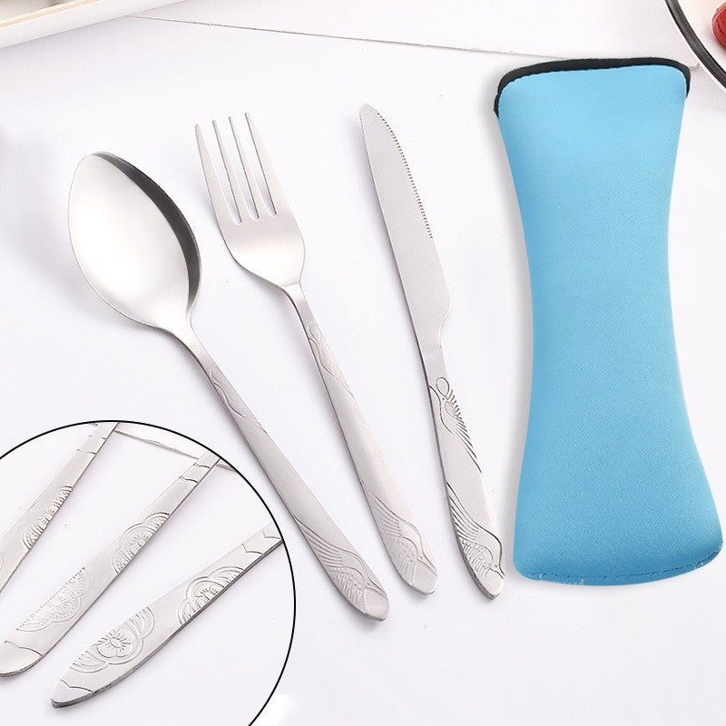 Stainless Steel Western Steak Knife Fork Spoon Cloth Bag Portable Western Cutlery Three-Piece Set Creative Gift Set Cross-Border Source