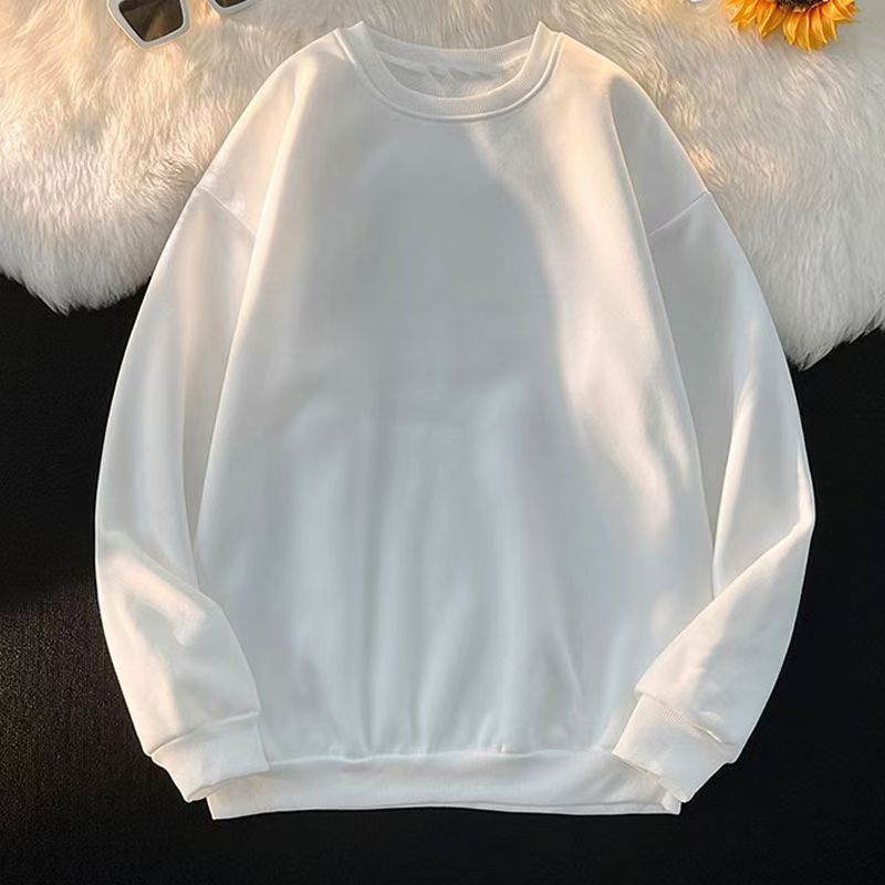 2025New Korean Style Round Neck Sweatshirt for Women, College Style Loose Fit, Best Friend Outfit, Solid Color Simple Top, Couple Matching Style