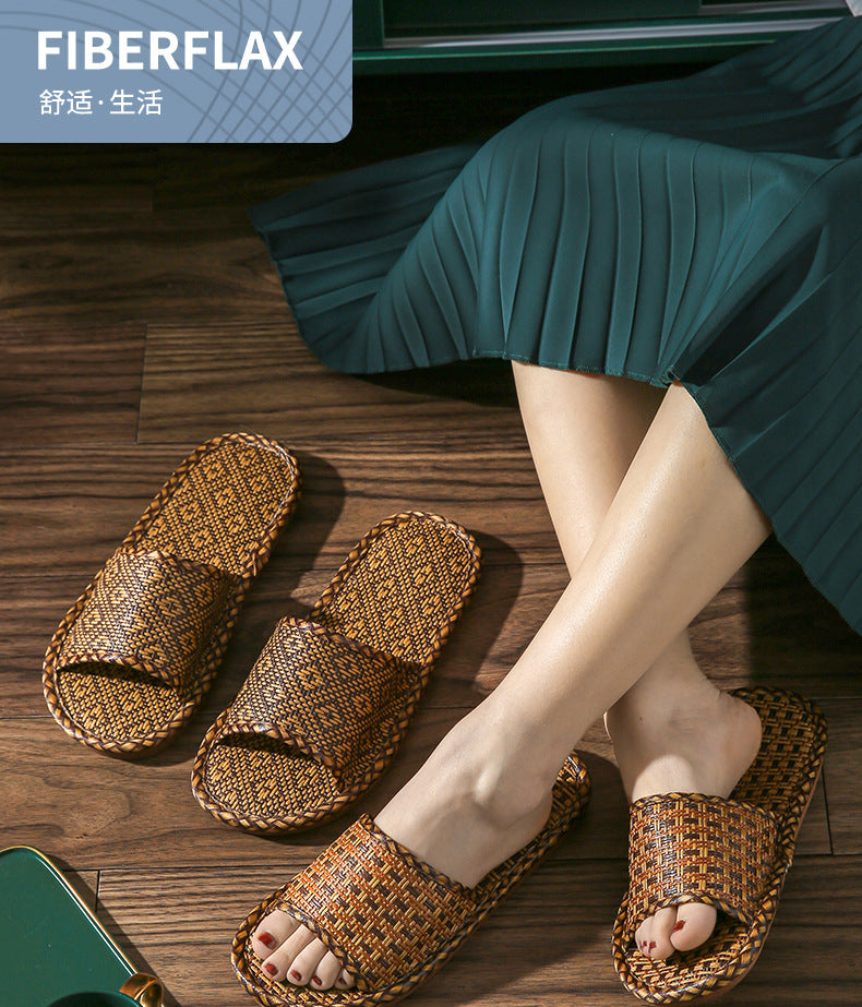 Home Rattan Grass Slippers for Women, Non-Slip Indoor Couple Slippers for Men and Women, Spring and Summer Bamboo Woven Sandals