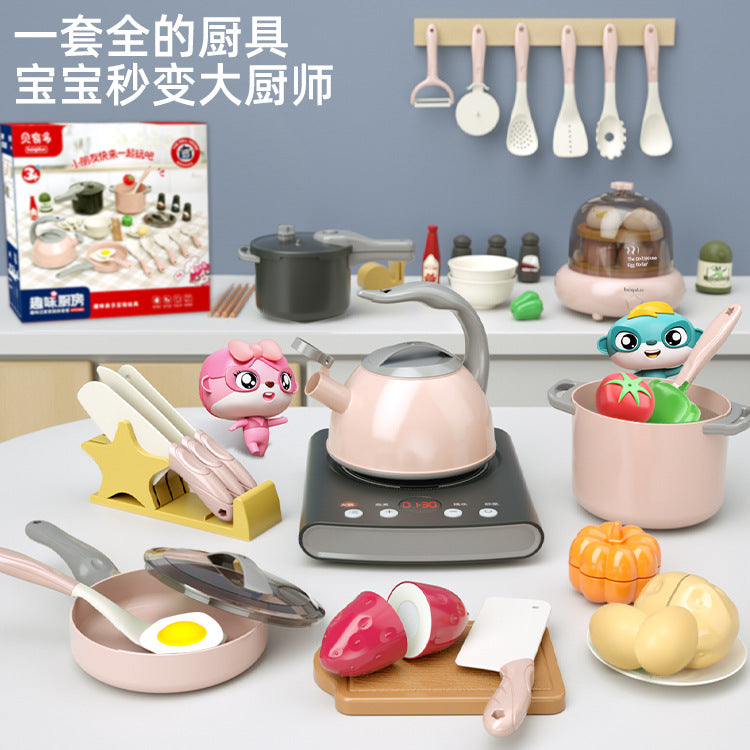 Free shipping children's pretend play kitchen toys Girl Cooking Induction Cooker Stir-fry Vegetable Fruit Cutting Fun Knife Holder Kitchenware