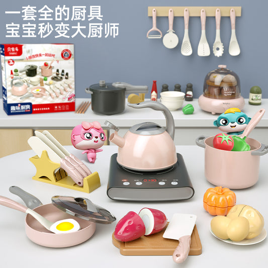 Free shipping children's pretend play kitchen toys Girl Cooking Induction Cooker Stir-fry Vegetable Fruit Cutting Fun Knife Holder Kitchenware