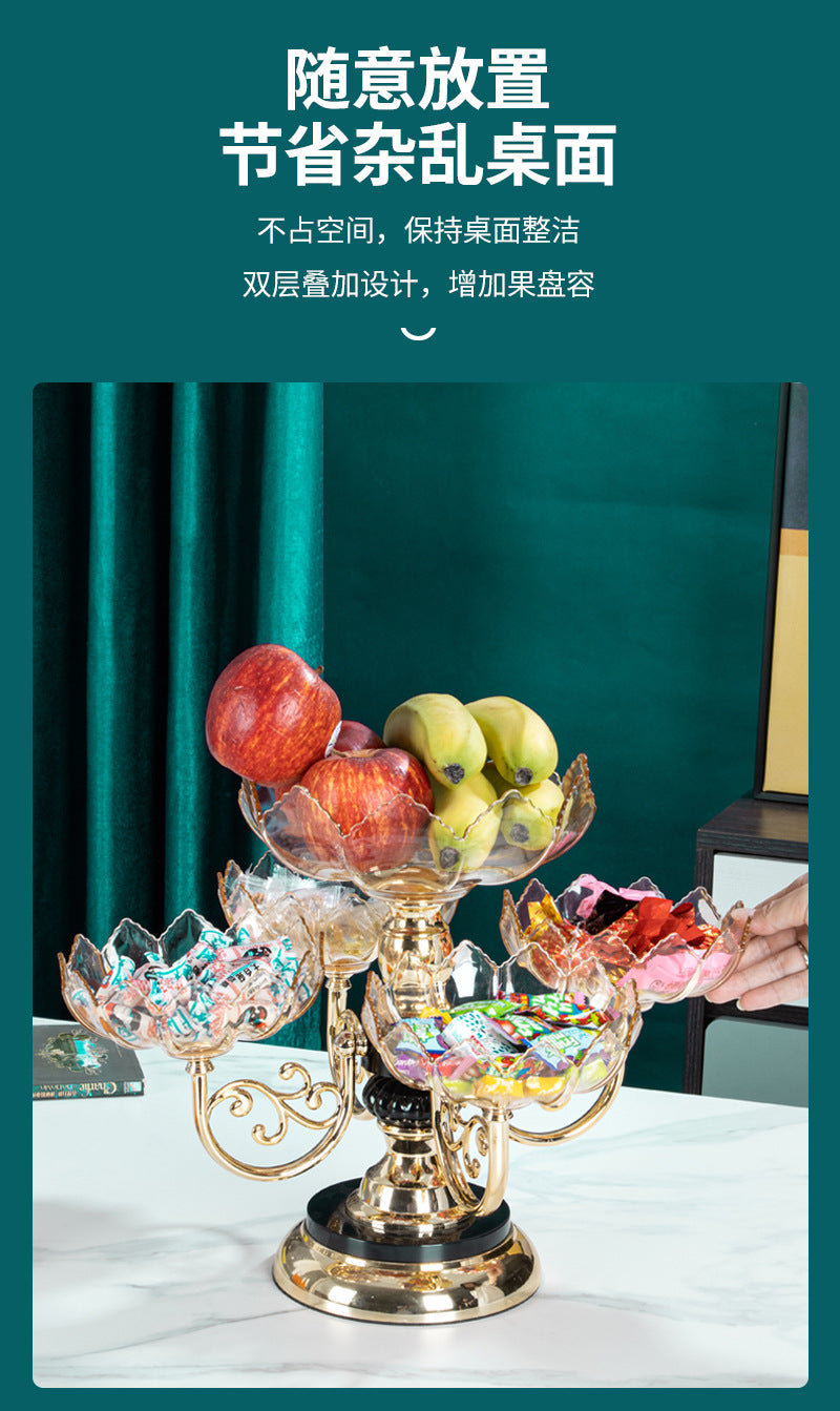 Fruit Plate Household Multi-layer Rotating Fruit Plate Living Room Fruit Plate European-style Light Luxury Crystal Plate Anti-Fall