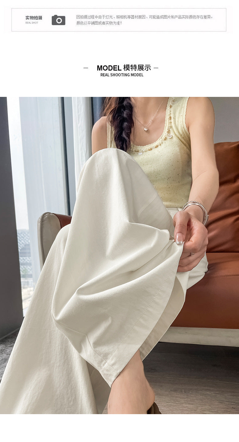 Pure White Simple Style Washed Cotton Jeans for Women High Waist Loose Slimming Straight Leg Draped Casual Versatile Long Pants