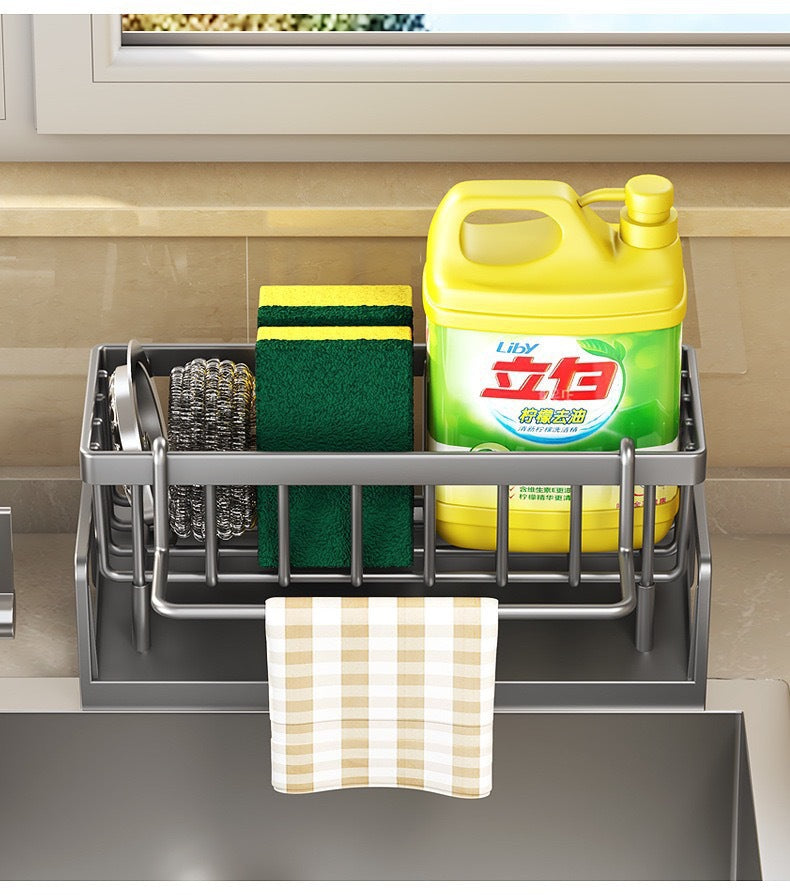 Cross-Border Kitchen Sponge Rack Draining Rack Dishwashing Liquid Organizer Multi-Functional Cloth Rack Rod Countertop Storage Rack