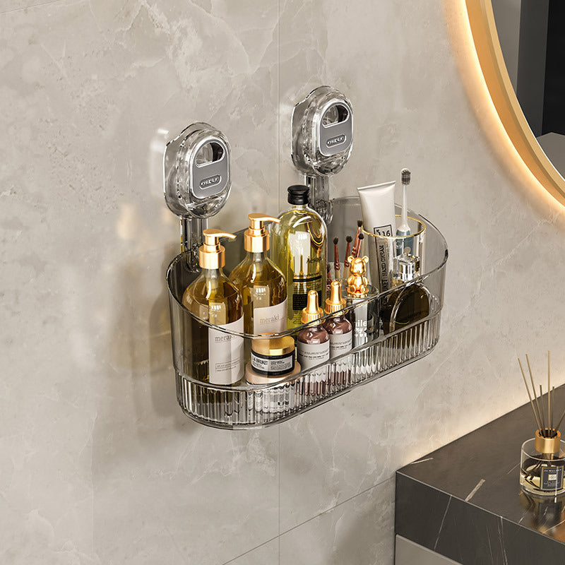 Suction Cup Storage Rack for Home Bathroom Wall, No Drilling, No Trace, Wall-Mounted Storage Box for Washroom Sink