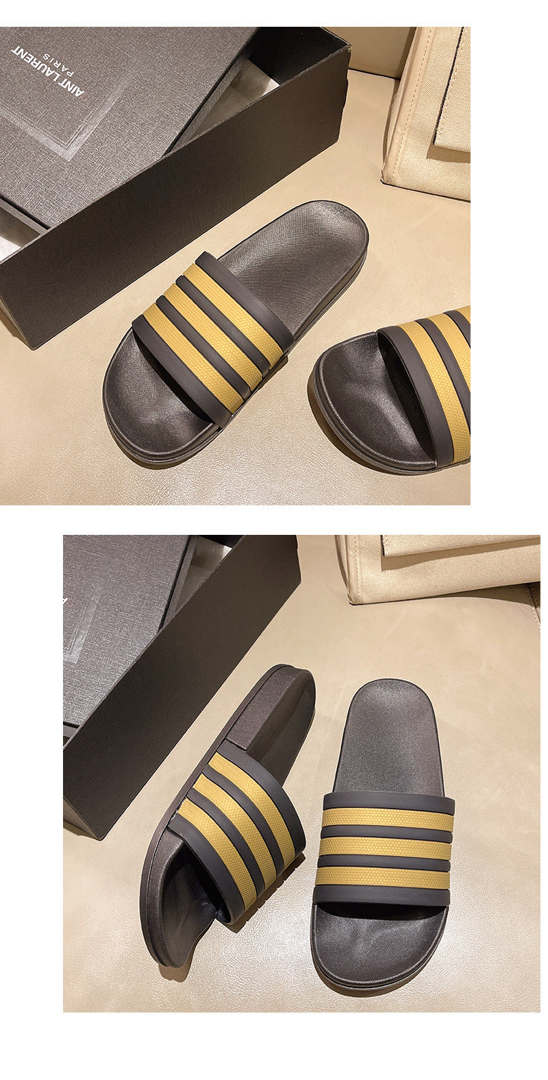 Men's Three-Stripe Slippers2024New Korean Style Outdoor Indoor Home Bathroom Non-Slip Beach Sandals