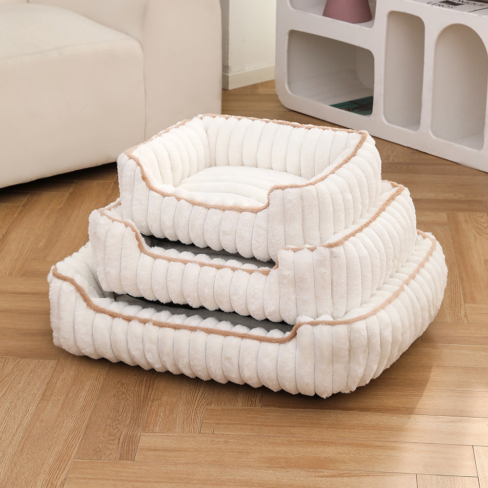 New Thickened Straight Bar Square Nest Rabbit Plush Soft Comfortable Pet Bed Deep Sleep Cat Nest Four Seasons Dog Nest
