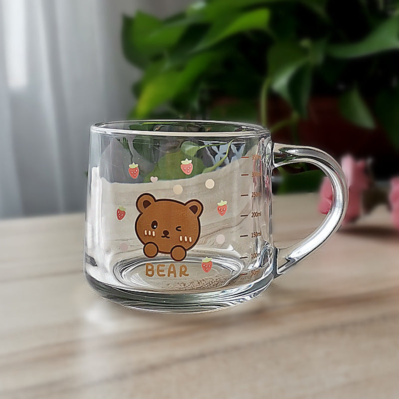 ins Glass Cup with Straw Milk Breakfast Cup Cute Cartoon Graduated Cup with Lid Spoon Gift Customization logo