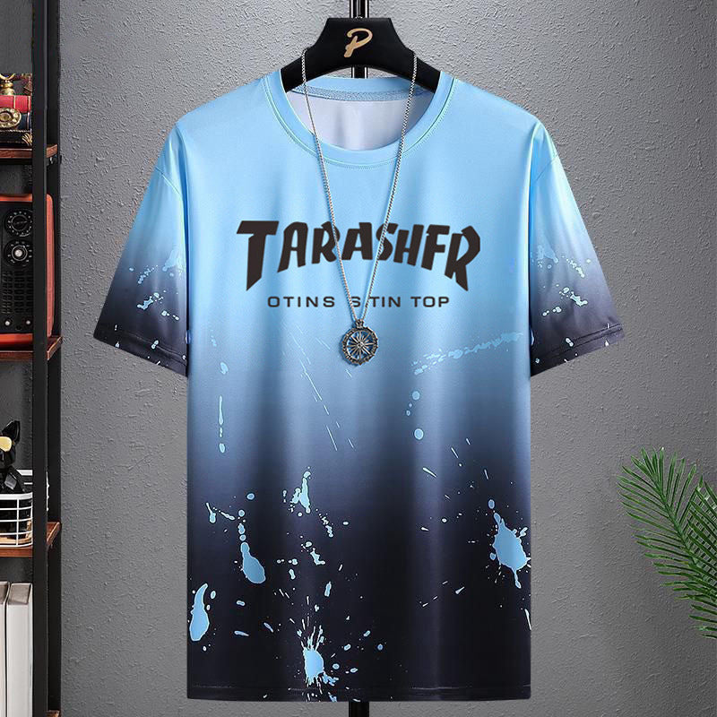 Ice silk short sleeve t Men's Summer T-shirt2025New Trendy Student Youth Half-Sleeve Men's Ice-Sense Ink-Splash T-Shirt