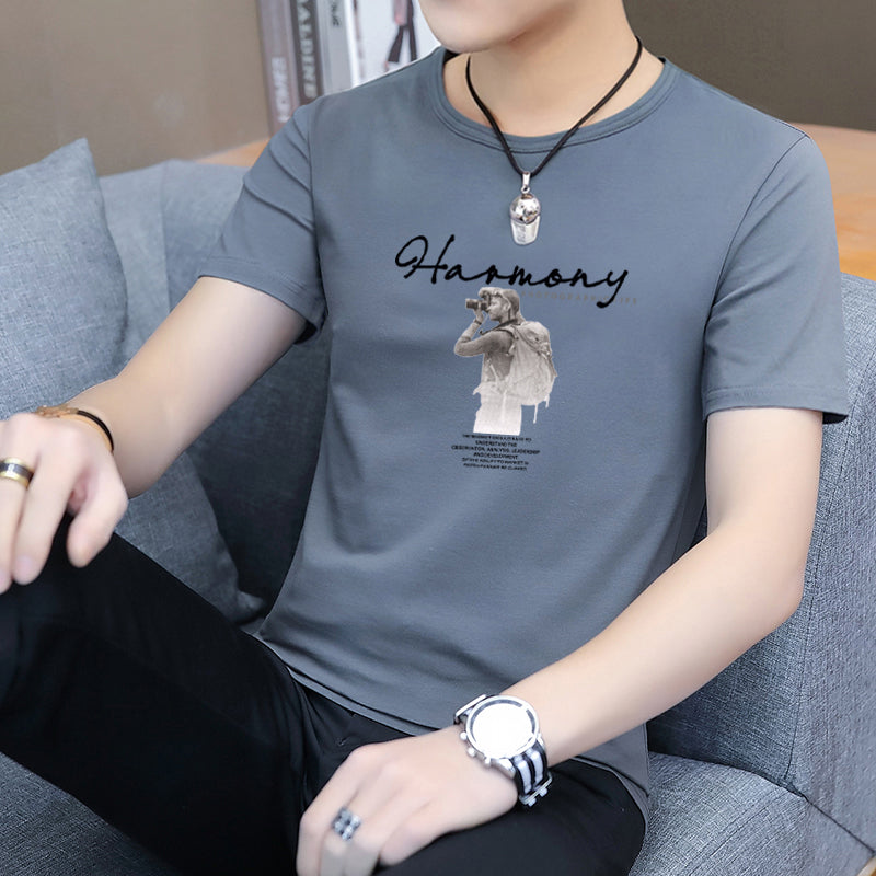 Summer New Men's Short Sleeve t Simple Half-Sleeve Summer Printed Top Versatile Student T-Shirt