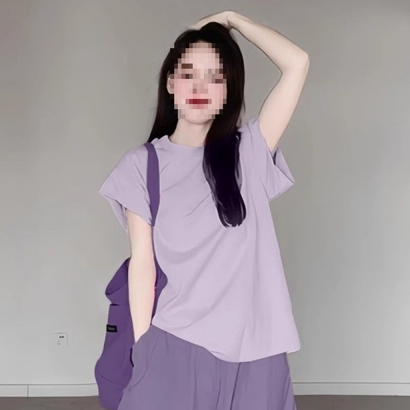 Summer Dopamine Full Set Shirt Wide-Leg Pants Two-Piece Set Lazy Style Fashion Casual Thin Suit for Petite Women