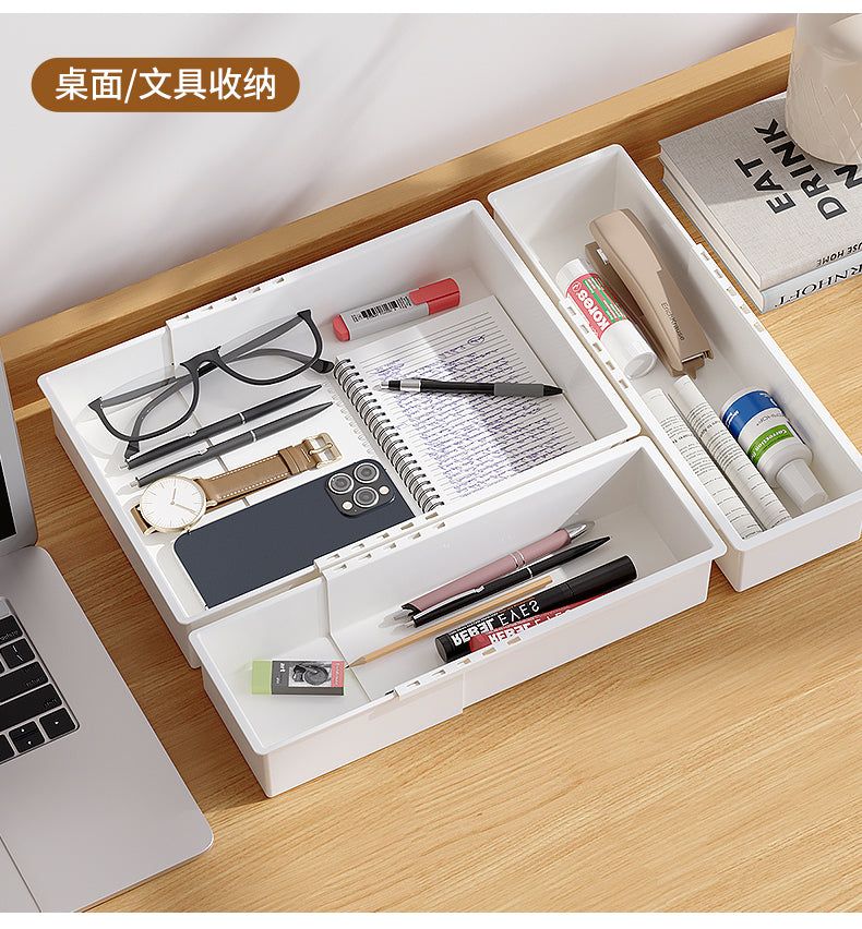 Retractable Storage Box Separated Drawer Rectangular Built-in Kitchen Tableware Desktop Cosmetics Compartment Storage Board