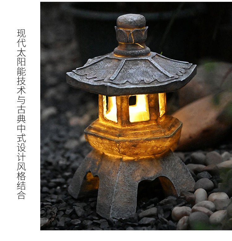 Chinese Antique Style Palace Lantern Solar Outdoor Courtyard Decoration Ornament Garden Villa Balcony Floor Landscape Lamp