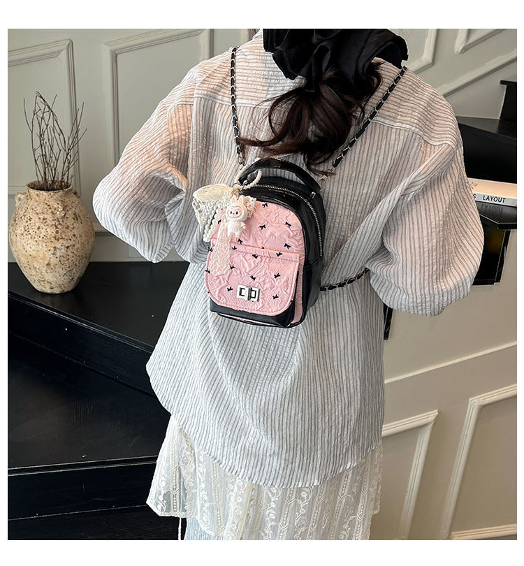 Foreign Trade Color-Block Niche Women's Backpack2025Spring and Summer New Mini Versatile Chain Super Popular Double Shoulder Small Bag