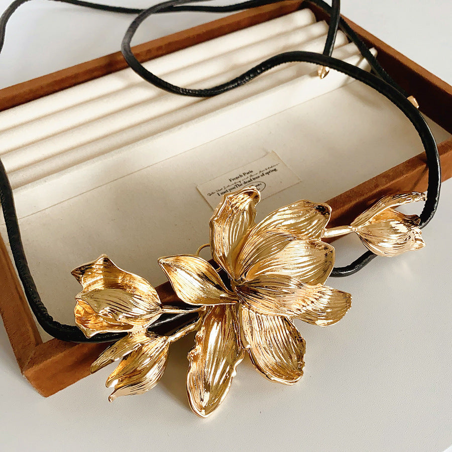 European and American Retro Leather Rope Tulip Flower Waist Chain Cross-Border Exaggerated Fashion Belt Unique Niche Versatile Waist Accessory