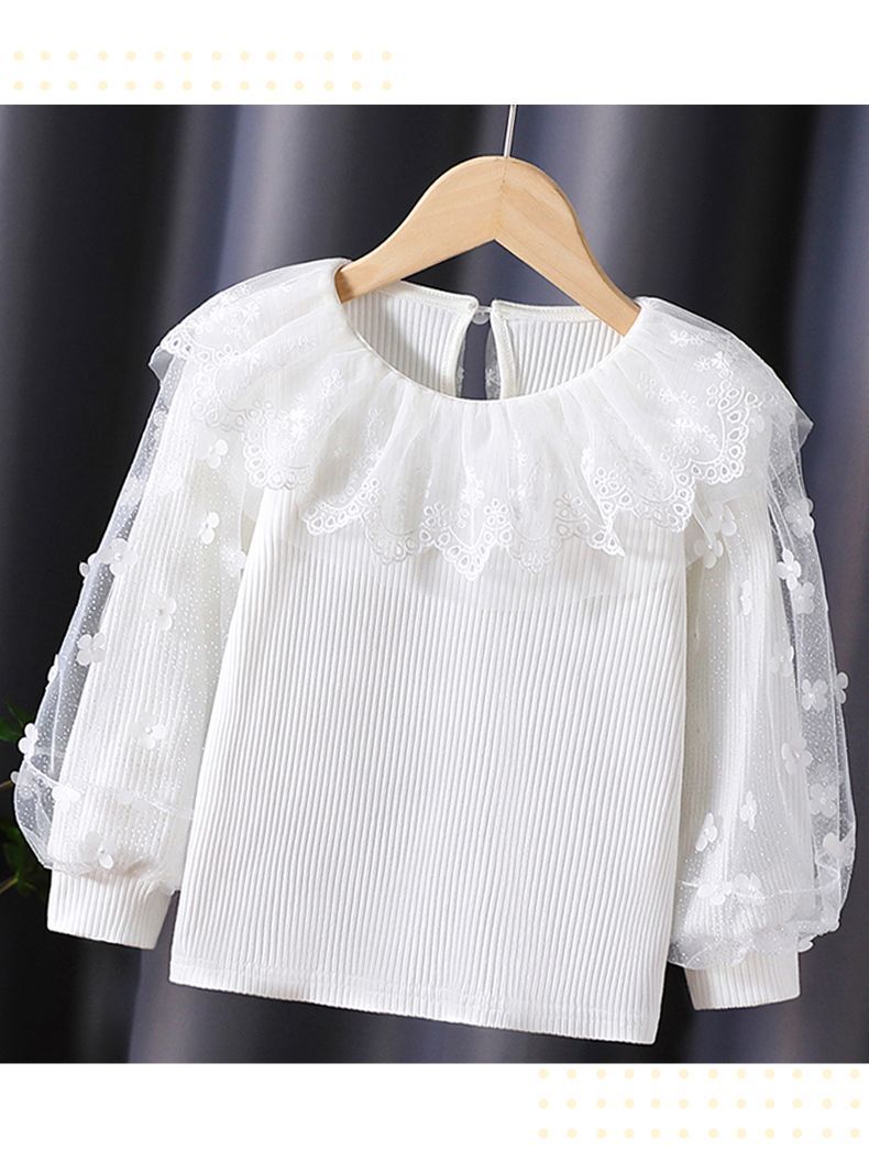 Upscale2025New Style Girls' Long Sleeve Tops Spring and Autumn Children's Lace Collar White Inner Wear Stylish for Little Girls t T-shirt6