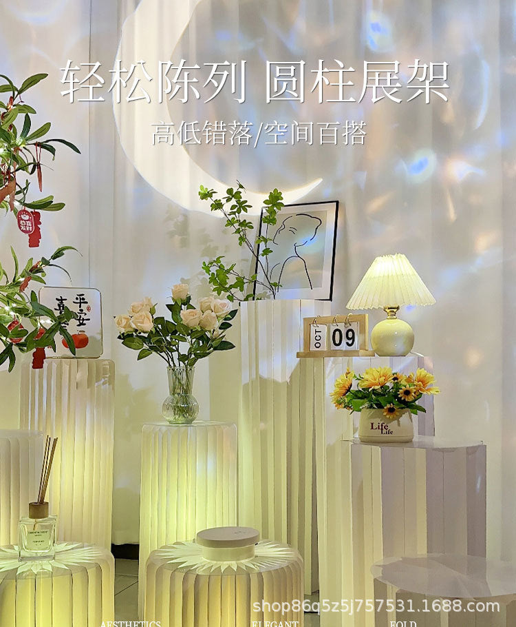 【Firefly Lantern】Live Streaming Background Decoration Foldable Round Column Paper Roman Column Folding Column Road Guide Ornament