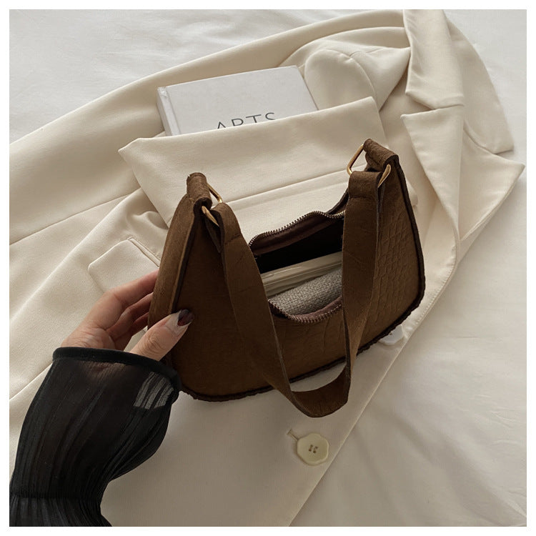 Solid Color Elegant Women's Bag2024Trendy Korean Style Autumn Winter New Stone Pattern Underarm Bag Casual Shoulder Handbag