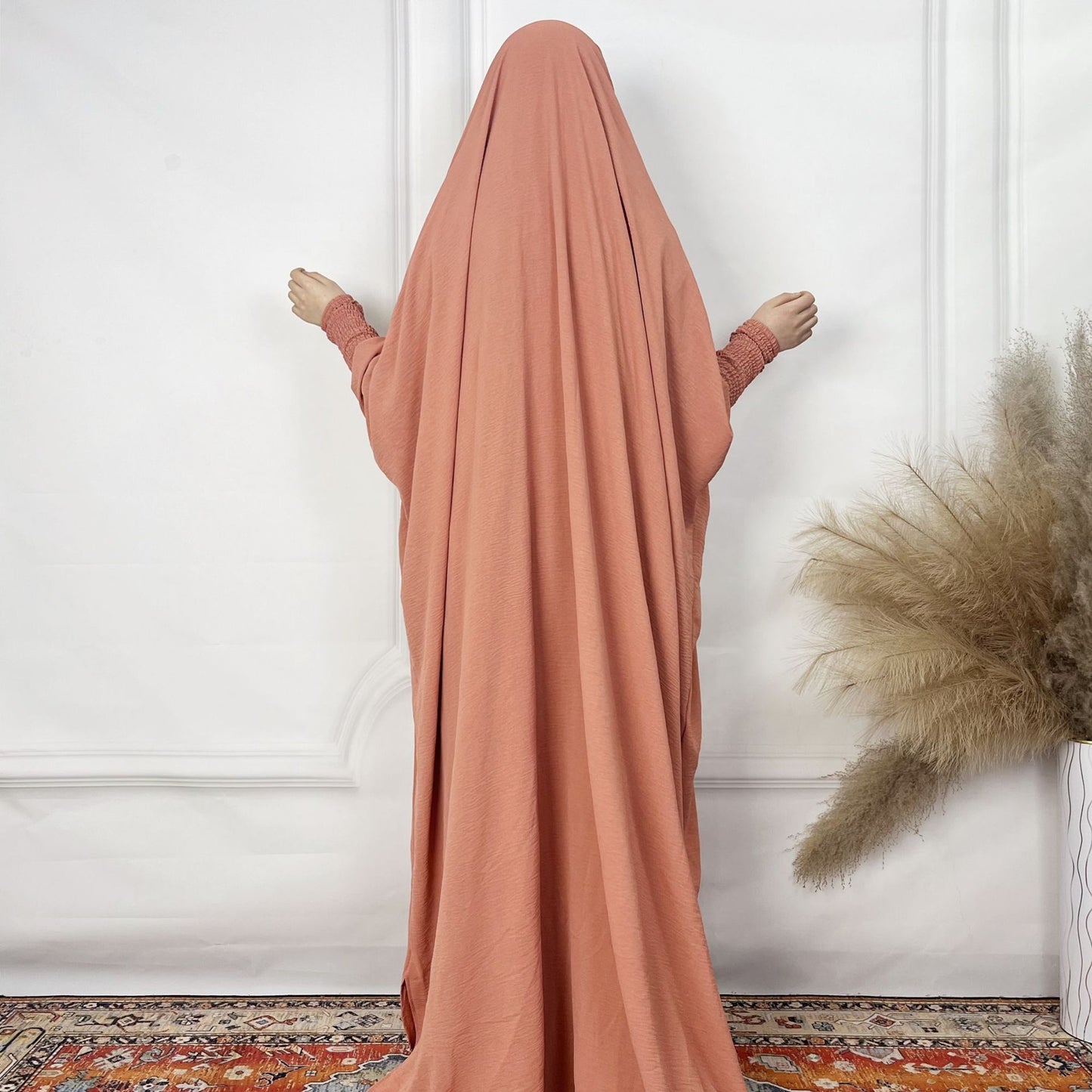2024AliExpress Amazon Women's Dress Middle East Dubai One-Piece Solid Color Long Sleeve Prayer Robe