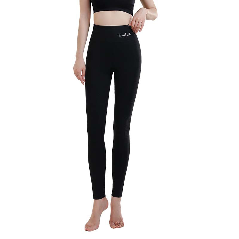 Wool Silk De Rong High Waist Slim Fit Leggings Women's Inner Wear Seamless Tummy Control Autumn Winter Pants Hip Lift Can Be Worn Outside