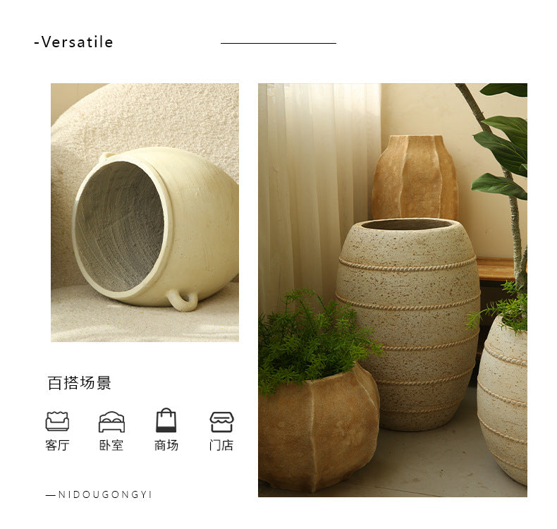 Silent Wind Cement Vase Flower Pot Indoor Living Room Desktop Decoration Entrance TV Cabinet Homestay Soft Decoration Flower Arrangement Ornament