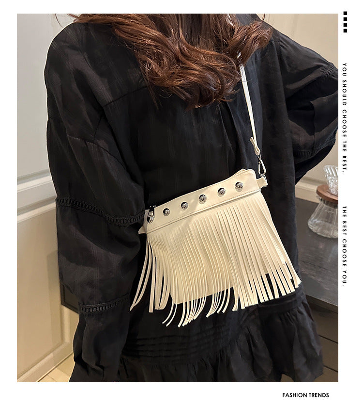 French retro tassel commuter bucket bag for women2025Summer new cross-border style soft shoulder crossbody tassel bag