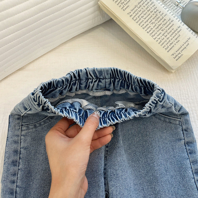 Girls' Denim Flared Pants Spring and Autumn New Style Korean Style Children's Slim Fit Spring and Autumn Outfit Baby Slightly Flared Pants Trendy