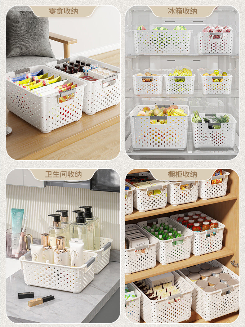 Japanese Style Kitchen Plastic Storage Basket Household Hollow Out Organizer Storage Box Handheld Bathroom Desktop Cosmetic Storage Basket
