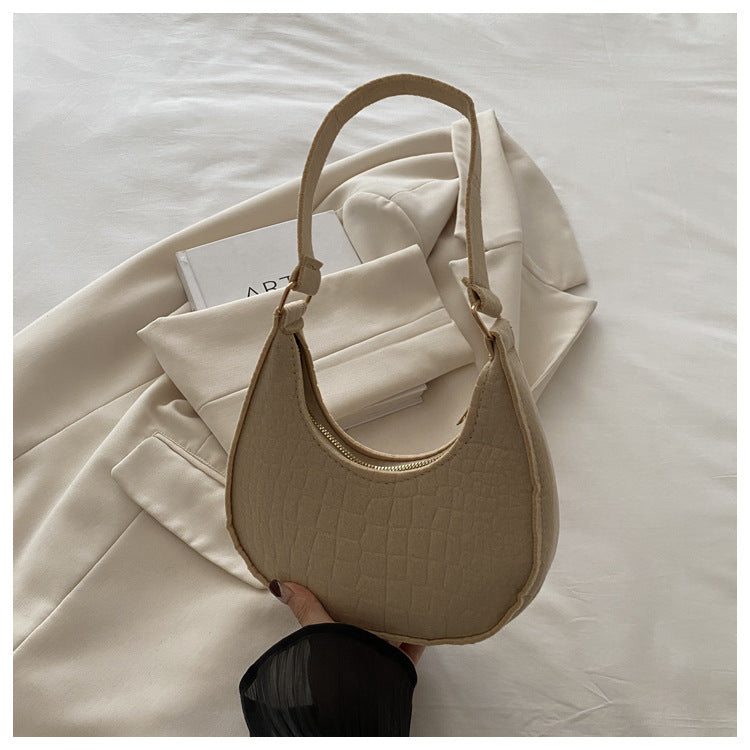 Solid Color Elegant Women's Bag2024Trendy Korean Style Autumn Winter New Stone Pattern Underarm Bag Casual Shoulder Handbag