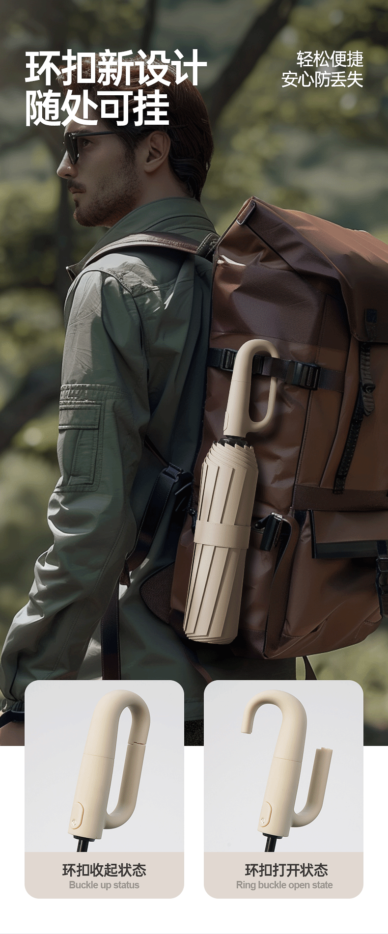 72Fully Automatic Ring Buckle Umbrella Portable Large Custom Wholesale Men's Hook Folding Dual-use for Sun and Rain Women's Special