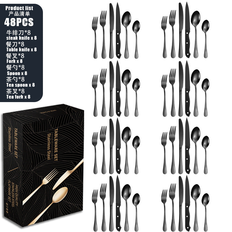 Tableware set Stainless Steel Tableware Set8Set of Cutlery, Fork, and Spoon for One Person48Set of Steak Knives in Color Box