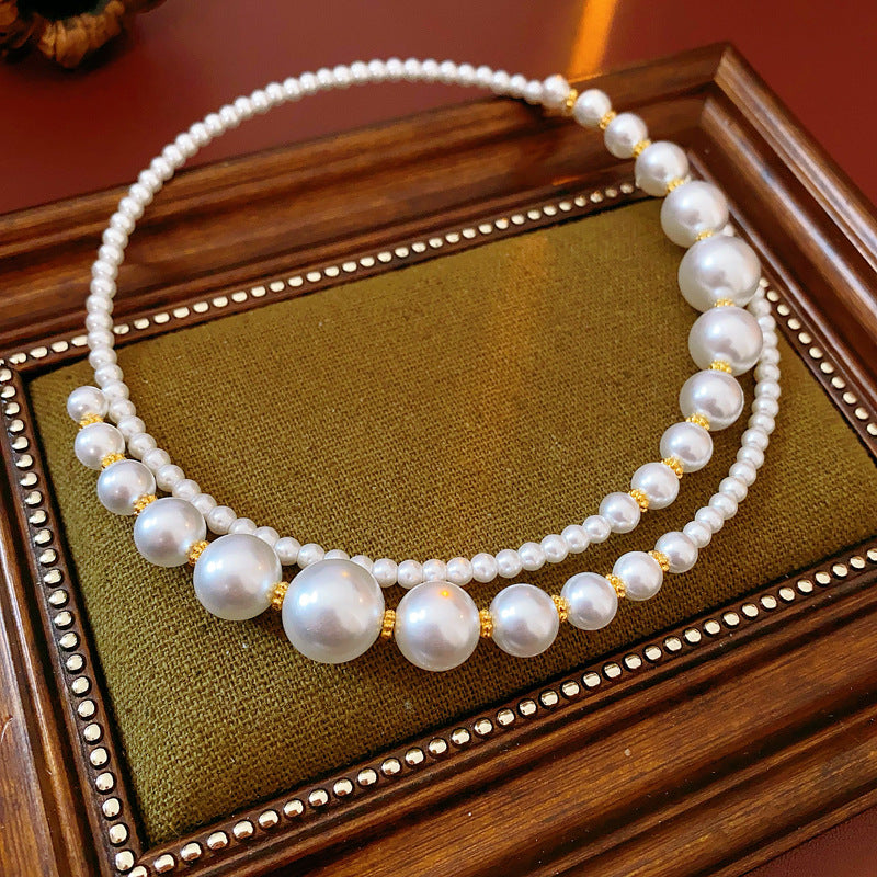 Irregular Cross Pearl Choker Versatile High-End Fashion Collarbone Chain French Retro Light Luxury Necklace for Women