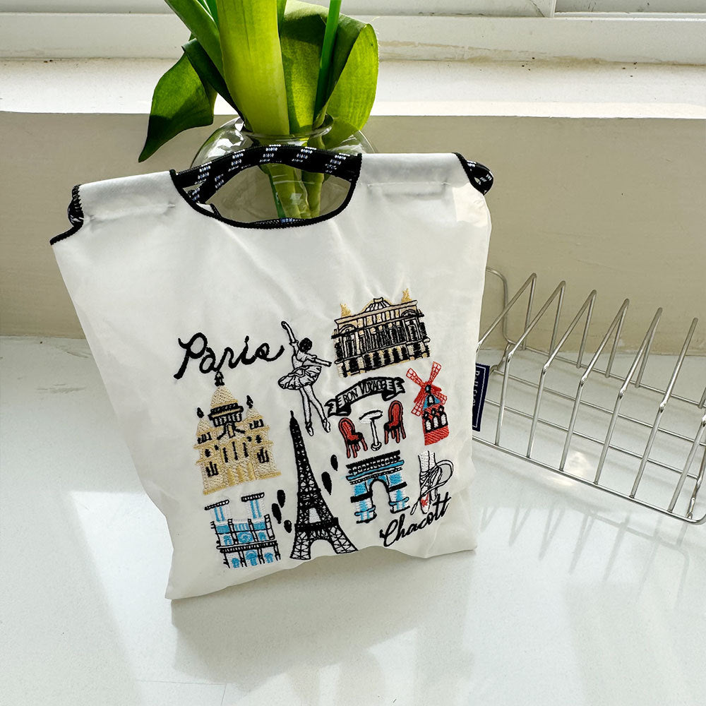 Japanese Style BallChain Same Style Eco-Friendly Embroidered Shopping Bag Nylon Fabric Floral Handheld Niche Fashion Shopping Bag