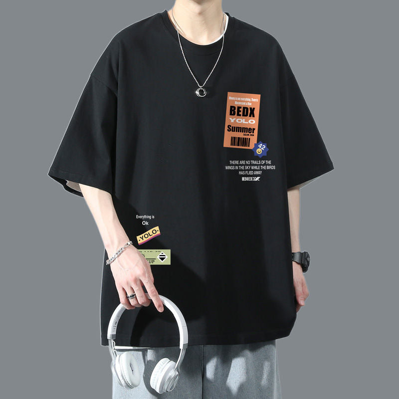 Summer Teenage Suit Boys Short Sleeve T T-shirt Short Sleeve New Style High School Student Trendy Casual Sports Two Pieces