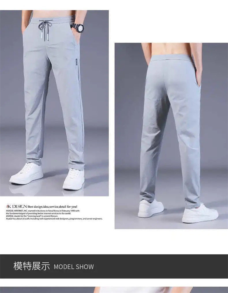 Men's Ice Silk Pants Loose Breathable Straight Slim Casual Pants Summer Thin Long Pants Stretch Men's Sports Wholesale