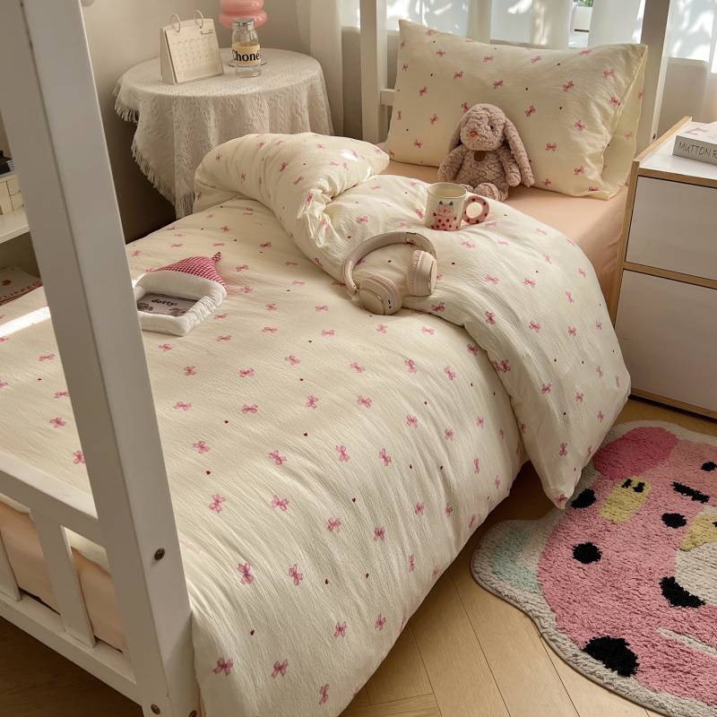 2025Hot-Selling Double-Layer Gauze Student Season Bed Single Quilt Cover Dormitory Dormitory Bunk Bed Three-Piece Set
