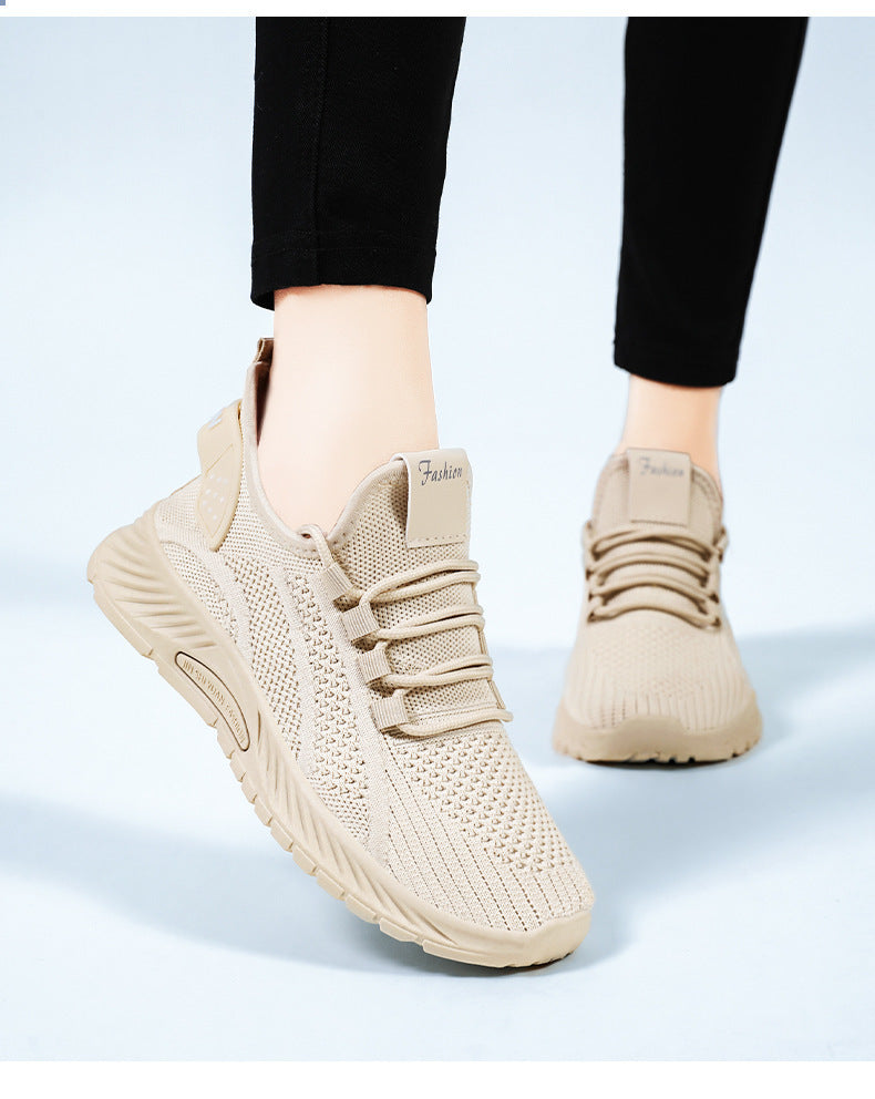 White Flyknit Soft Sole Running Shoes for Women, Summer New Versatile Lightweight Sneakers, Breathable Casual Sports Shoes